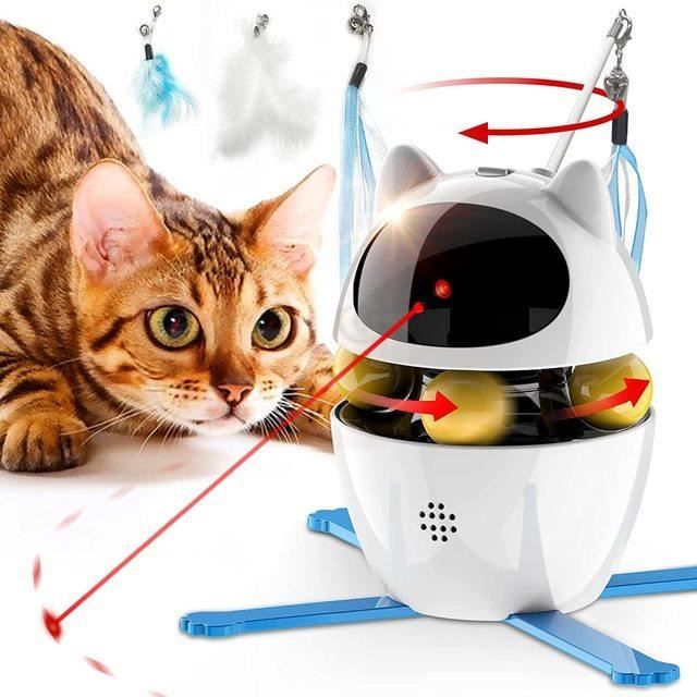 jouet pour chat,white--jouets interactifs pour chats 4 en 1, jouets laser à plumes et boule pour chats, jouets interactifs pour chat