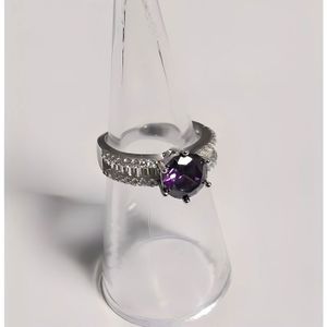 Bague Noeud Papillon En Zirconium Violet - Plaqué Or - Pour Femme - Cadeau Saint-Valentin, Anniversaire