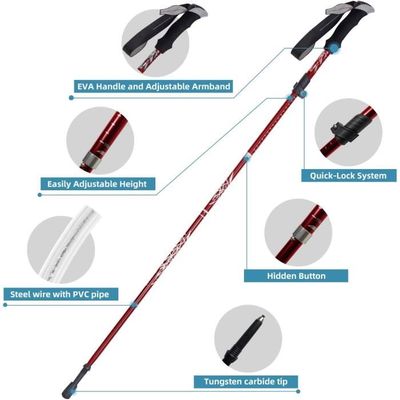Bâton De Marche Pliable – Alliage Alu 7075, 3 Sections, Réglable 115-135 Cm, Poignée Liège EVA, Antichoc, Pour Randonnée