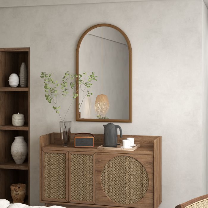Grand Miroir Mural Avec Cadre Bois 114x104 Cm - Rectangulaire, Angle Arrondi, Marron - 2