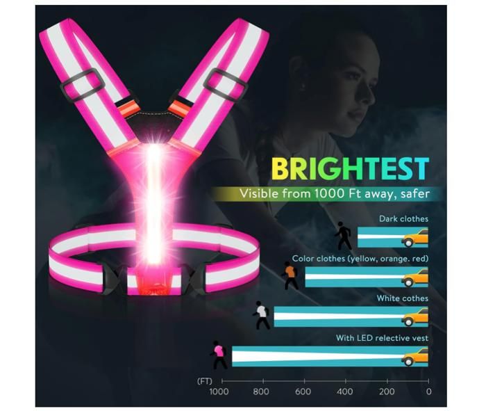 RRICHH Gilet de Sécurité LED, Rechargeable USB, Gilet Running Haute Visibilité avec indicateur de Sécurité et Ceinture Réfléchissante, 360° D'éclairage Lampe avec 3 Modes pour Jogging, Randonnée