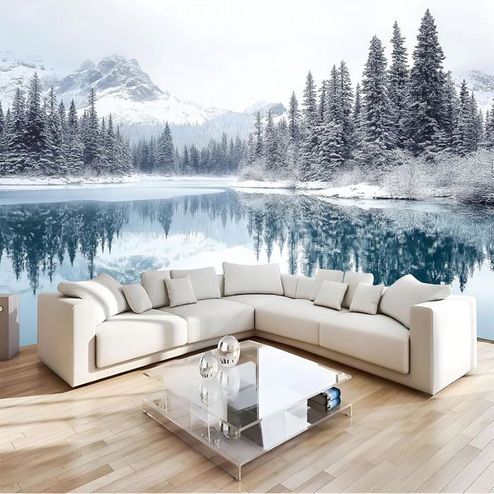 Tenture Murale Forêt Neige - Décoration Chambre Salon 180x230cm, Polyester Doux, Lavable