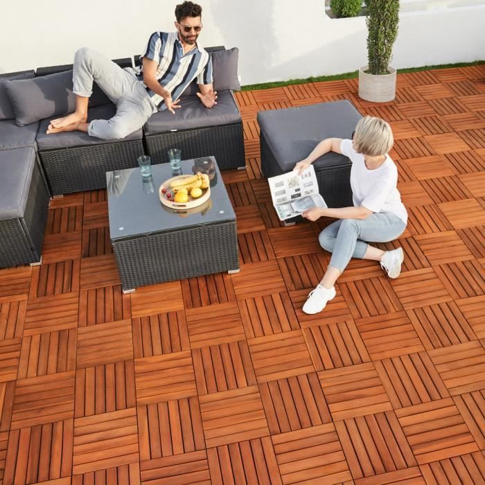 27 Dalles De Terrasse Bois Acacia - 30x30 Cm - Huilées - NEUF