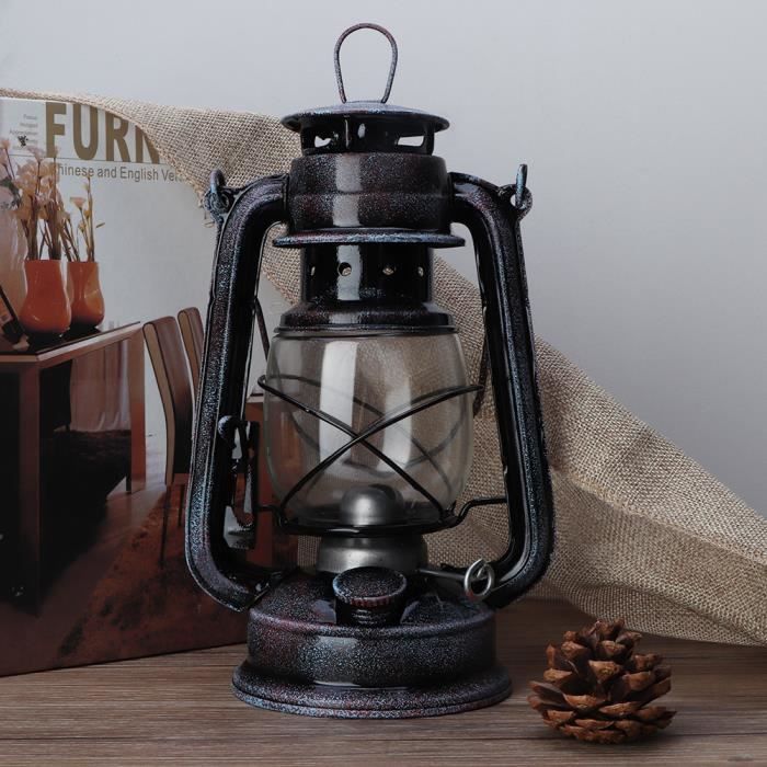 Lampe huilée mate avec poignée bidon d'huile en tôle de fer - Lampe rétro Lampe à kérosène à bougie antique for le camping d'urgence à la maison (7, 48in) (Color : Black
