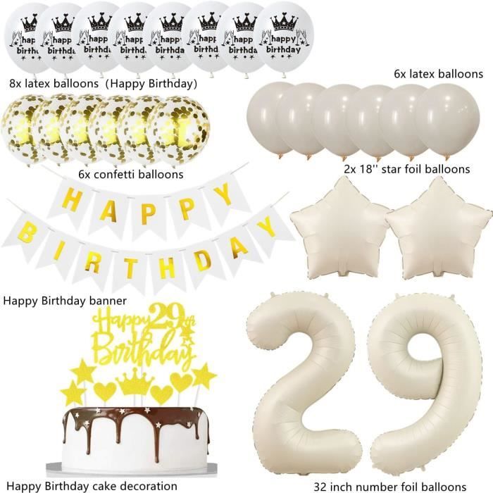 Déco Anniversaire 25 Ans Beige Or – Kit Ballons Géants, Bannière & Confettis Pour Fête Élégante Boho Chic !