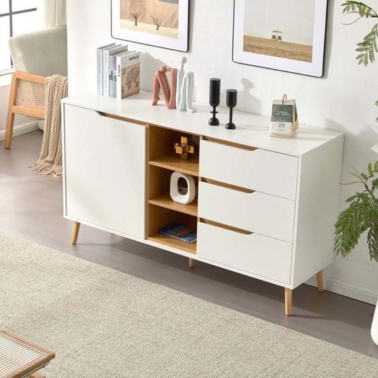 Buffet Largeur 150 Cm Avec éclairage LED Buffet 2 Portes 3 Tiroirs Commode Pour Chambres Salons Salle à Manger Buffet Blanc - Maison