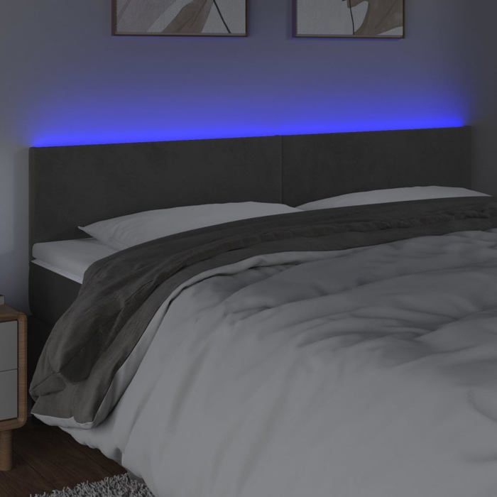 Tête de lit accessoire couchage chambre à coucher meuble à LED 160 par 5  par 78/88 tissu velours gris fonce - Cdiscount Maison