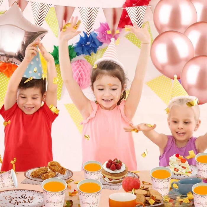 89Pcs Baby Girl Party Vaisselle,Ballon Kit Vaisselles Anniversaire Ensemble  Assiettes Tasses Serviette Pour Douche De Bébé A[u1480] - Cdiscount Maison