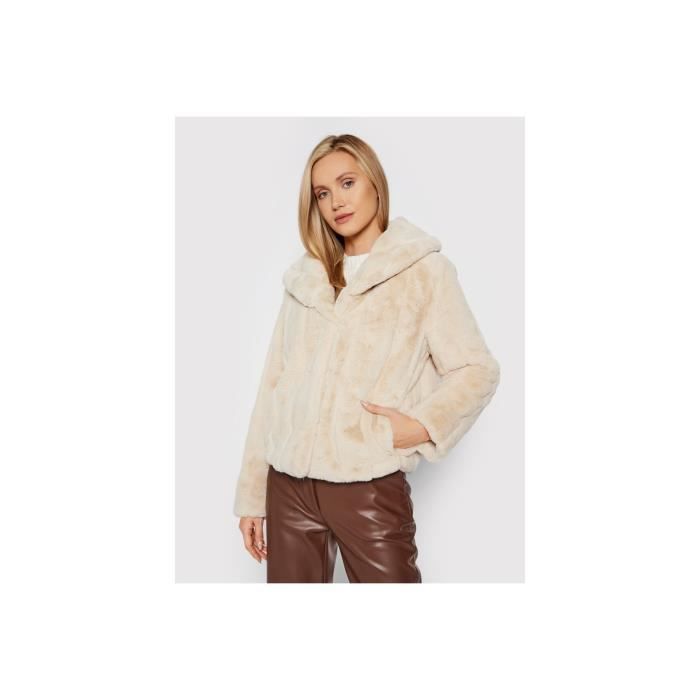 Blouson fausse fourrure Guess jeans Femme Beige Cdiscount