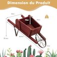 COSTWAY Brouette Décorative en Bois pour Plantes - Accessoires Magnétiques, Longues Poignées - Jardinière de Jardin à Roues - Rouge-3