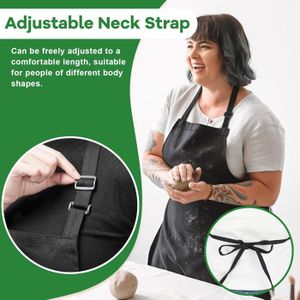 Tablier De Cuisine à Manches Longues Pour Femme – Avec Poches Et Liens Ajustables – Coton Doux Et Lavable - 13
