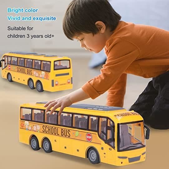 Jouet de Bus T¿¿l¿¿command¿¿, Haute Simulation dans Toutes Les Directions  Conduisant Un Bus Scolaire RC Rechargeable pour Les Enfants(Jaune)