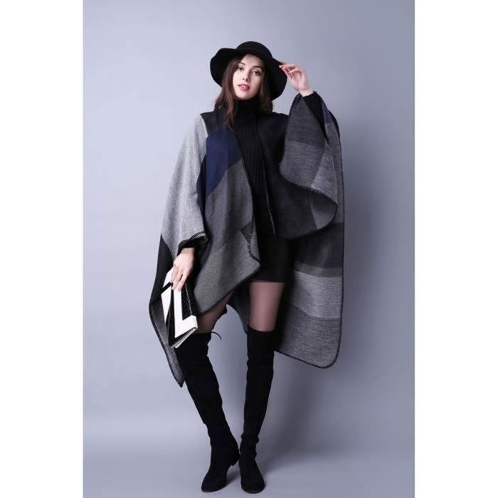 130 155CM Grand Tartan Echarpe Chale Foulard Mode Carreaux Poncho Tricot Stole Plaid Cape Femme Automne Hiver Gris Gris Bleu Cdiscount Pret a Porter