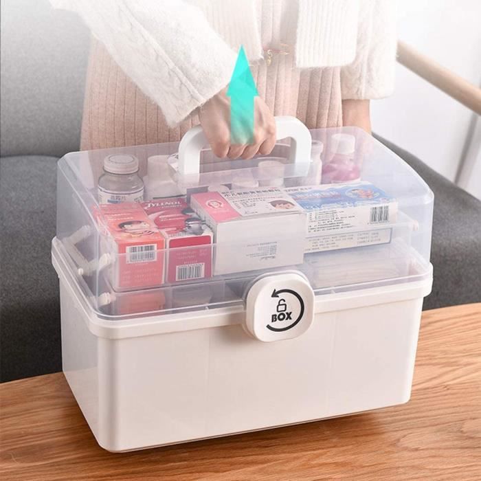 Boîtier Anti-humidité Pilules Organisateur Médicaments 3 Étages - Boîte De Rangement Transparente Pour Pharmacie Familiale - Portable Avec Poignée Boite A Medicament