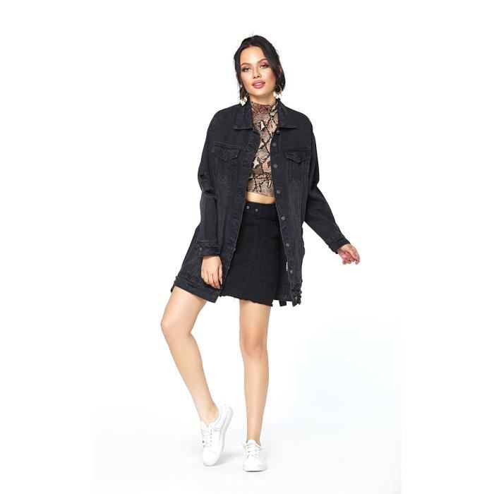Veste en jean femme longue noir 2025