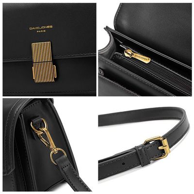 David Jones Sac Bandoulière Femme - Cuir PU, Matelassé Chevron, Taille Moyenne, Noir