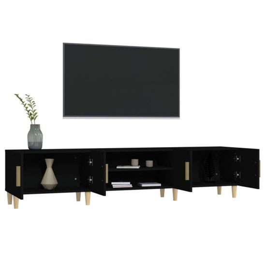 VidaXL Meuble TV Noir Élégant Avec Compartiment, 2 Étagères Et Pieds En Fer - Rangement Idéal Pour Salon