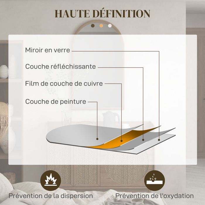 Miroir Mural Arche HOMCOM - 110x65 Cm, Cadre Bois Brun Foncé, Prêt à Accrocher