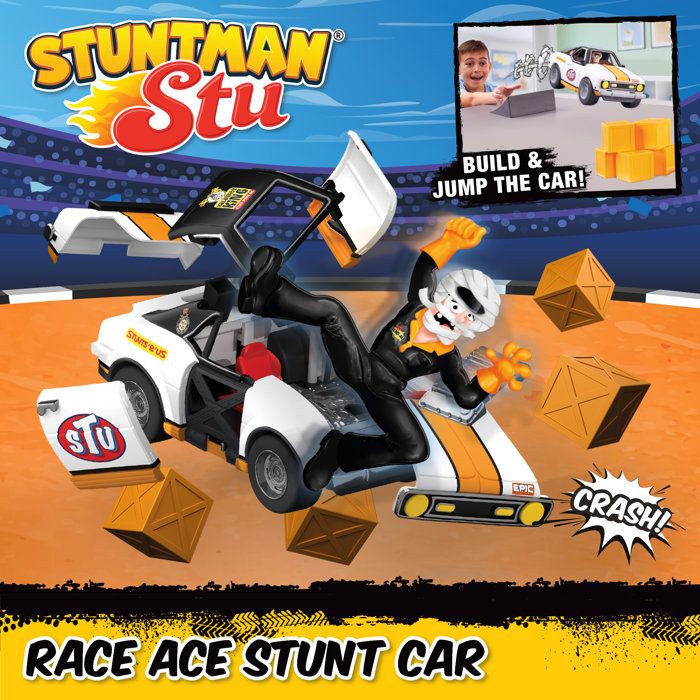 BANDAI Stuntman Stu – Voiture De Course Crash Et Cascadeur – Jouet Action Dès 4 Ans