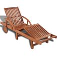 Chaise longue en bois d'acacia massif avec table pliante et roulettes - Transat Jardin - Marron-0