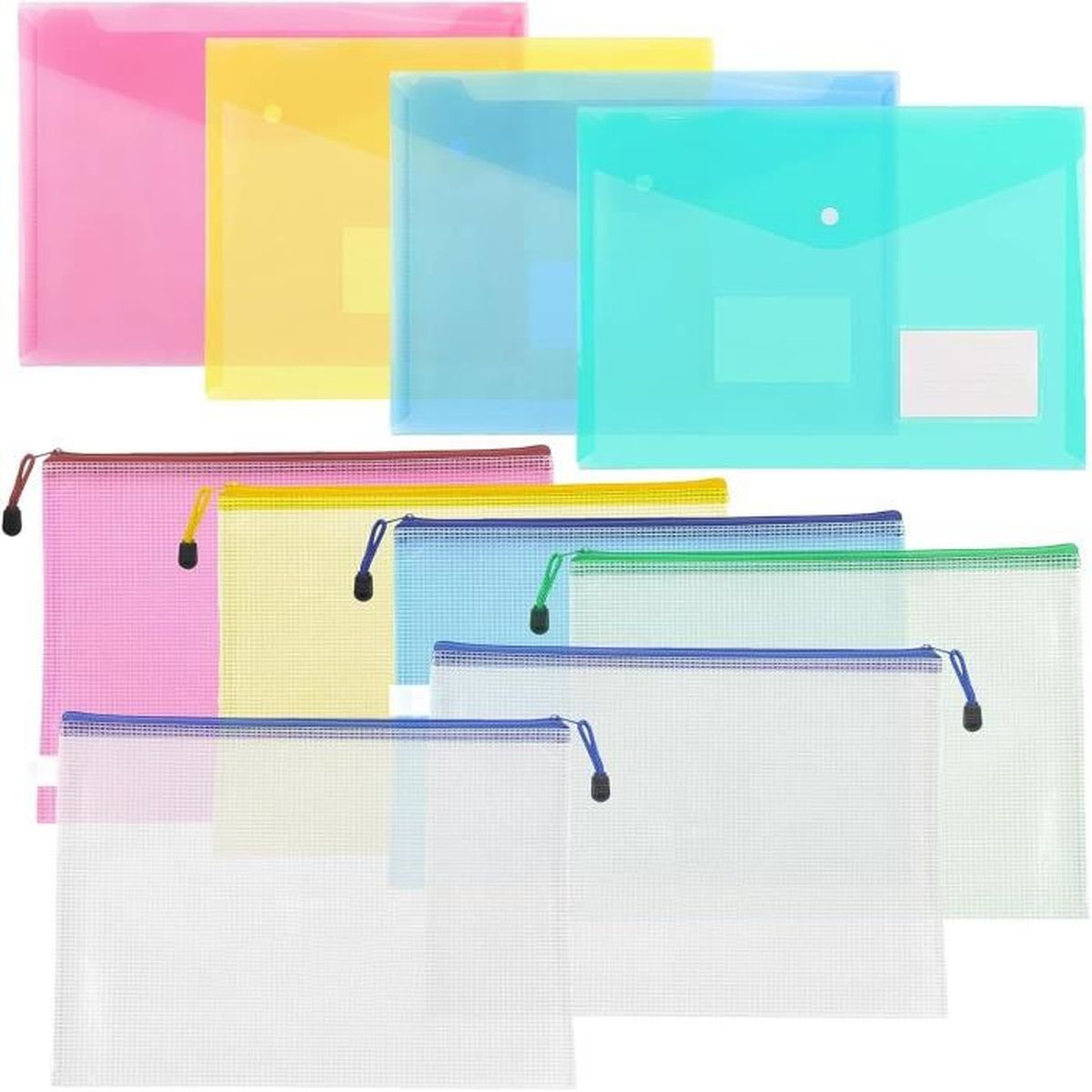10 PCS Porte Document, Pochette Plastique A5, Pochette A5 Zippée