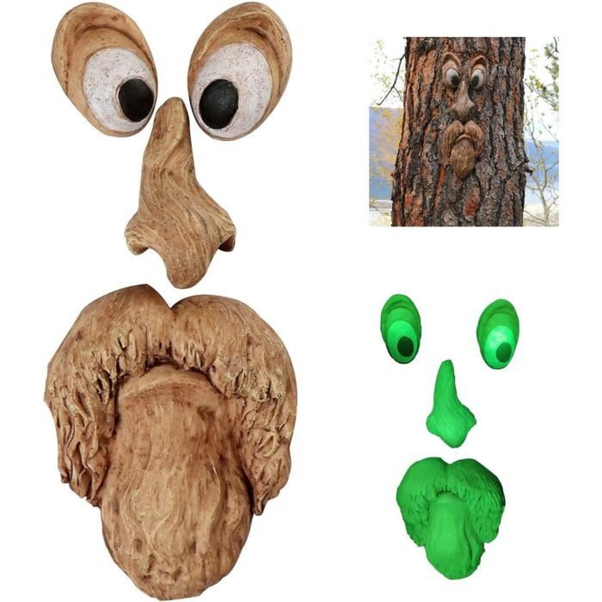 Décor Visage D'arbre En Résine - Sculpture 3D Amusante Pour Jardin, Avec Yeux, Nez, Bouche Amovibles, Résistant Aux Intempéries