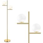 WILTEC Lampadaire sur Pied Salon 165cm avec Abat-jour en Verre - Moderne - Or - E27 - 2 Ampoules