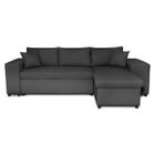LOUNGITUDE Canapé d'angle réversible MADY avec coffre accoudoir étagère et poufs gauche en tissu- Gris foncé - L254 x P146 x H81cm -