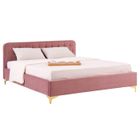 IDIMEX Lit double GLAMOUR couchage 140x190 cm, avec sommier et pieds en métal doré, style baroque, revêtement en velours capitonné rose