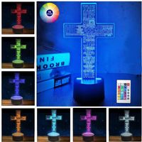 Jésus Croix Veilleuse 3D, Illusion Optique Lampe,16 Couleurs Changeantes avec Télécommande,Cadeaux de Décoration Chambre à Coucher