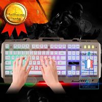 CONFO® clavier gamer mécanique gamer blanc lumineux QWERTY usb rétro éclairé portable jeux vidéos