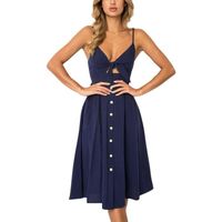 Jurebecia Ladies Summer Sexy Fashion Sling Button Backless Bow Dress