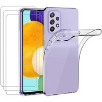 Coque Samsung Galaxy A52 4G - A52 5G - A52s 5G + 3 Verres Trempés Protection écran 9H Silicone Transparent Ultra Fine Anti-Rayures