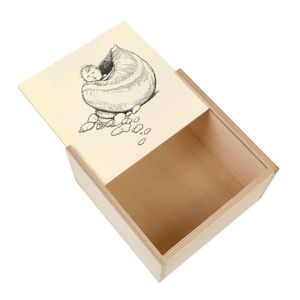 Boîte cadeau Boite Coffret en Bois - Enfant Coquillage Illustration Conte Dessin  (11 x 11 x 3,5 cm)