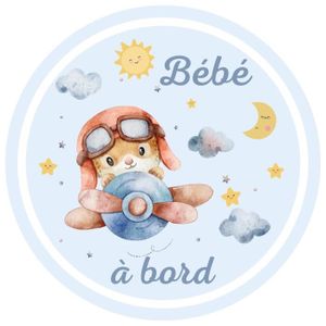 BÉBÉ À BORD  Sticker Bébé à Bord - Petit Ourson Aviateur Bleu
