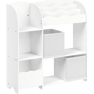 PETIT RANGEMENT  Petit meuble de rangement, pour Livres et Jouets, avec 2 Boîtes de Rangement, pour Salle de Jeux, Chambre d’Enfants, Blanc Nuage