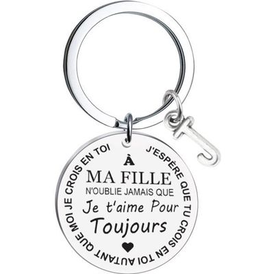 OBJET DECORATIF Freach DIY à ma fille en acier inoxydable nom de famille 26  lettres porte-clés 3x3cm m1038