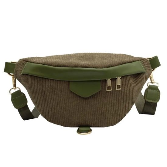 Sac Banane Velours Côtelé Vert - Bandoulière Réglable Unisexe - Pour Sport Randonnée Voyage Course à Pied