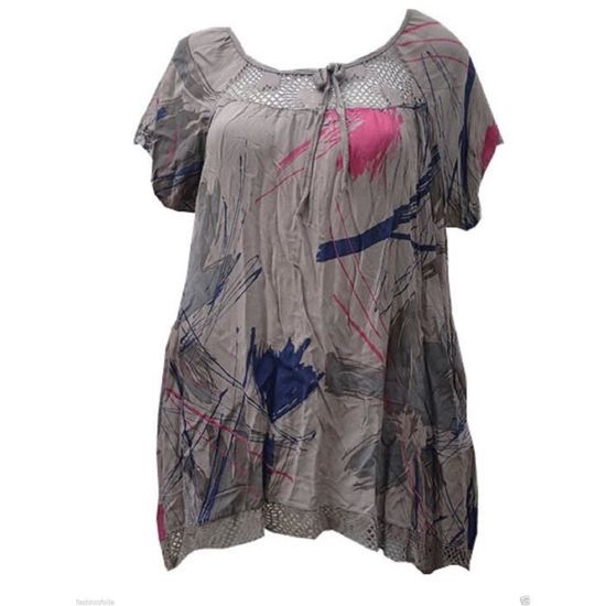 Tunique Originale - Taille 42/44 - Couleur Taupe/blanc - Coton/polyester - Occasion Très Bon état
