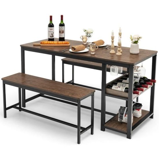 COSTWAY Table a Manger avec 4 Tabourets de Bar Armature Métal COSTWAY Table a Manger avec 4 Tabourets de Bar Armature Métal