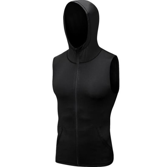 Veste de Sport Sans Manches Homme Zippe a Capuche Fitness Entrainement Sechage Rapide Noir Cdiscount Pret a Porter
