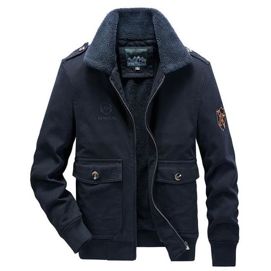 Veste Hiver Homme Chaud Doubl?� Polaire Veste Zippee en Coton Epaisse Couleur Unie Bleu fonc?� 