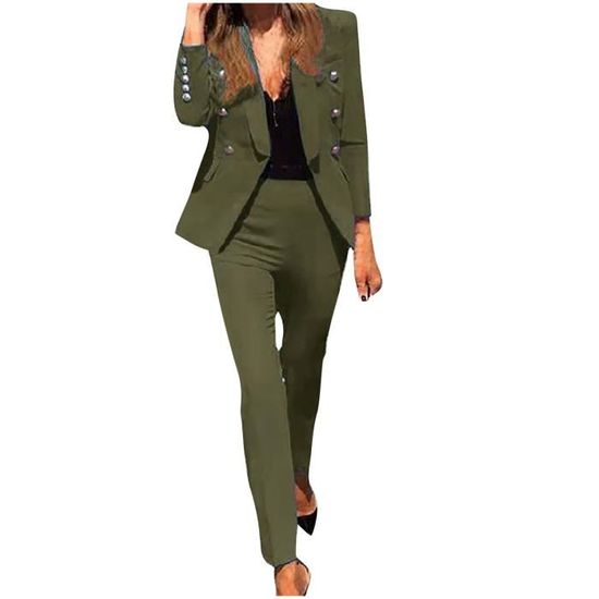 Ensemble Costume Deux Pièces Pour Femme – Veste Longue + Pantalon, élégant Pour Le Bureau Ou Les Occasions Formelles - 10