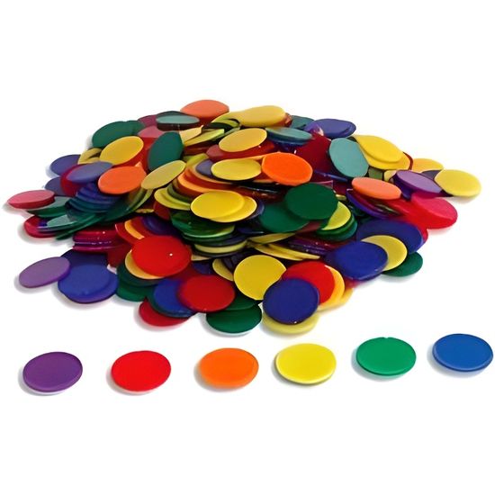 Jetons en plastique - Lot de 500 jetons en plastique opaque - 6 couleurs assorties
