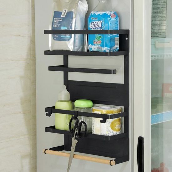 RETMI etagere magnetique noire pour refrigerateur - Organiseur a epices  avec papier en bois - Porte-serviettes - Organiseur magn,139 - Cdiscount  Maison