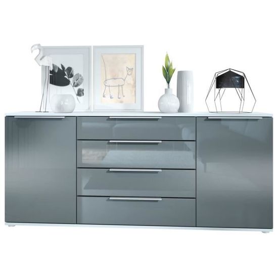 Buffet Faro V2 – Meuble Avec 2 Portes & 4 Tiroirs, Armoire Avec Bande Led Lumineuse Anthracite Mat Gris Sable Haute Brillance 166 5 X 75 5 X 35