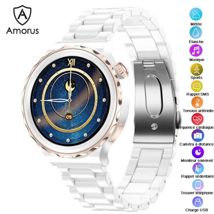 Montre Connectée Femme Fitness Moniteur De Fréquence Cardiaque SMS Rappel Menstruel Appel Bluetooth Fonction NFC Bracelet - Or/Blanc