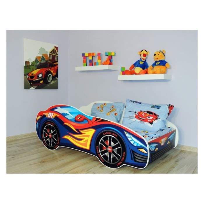 Lit Enfant VOITURE 140x70 + MATELAS ROUGE BLEU