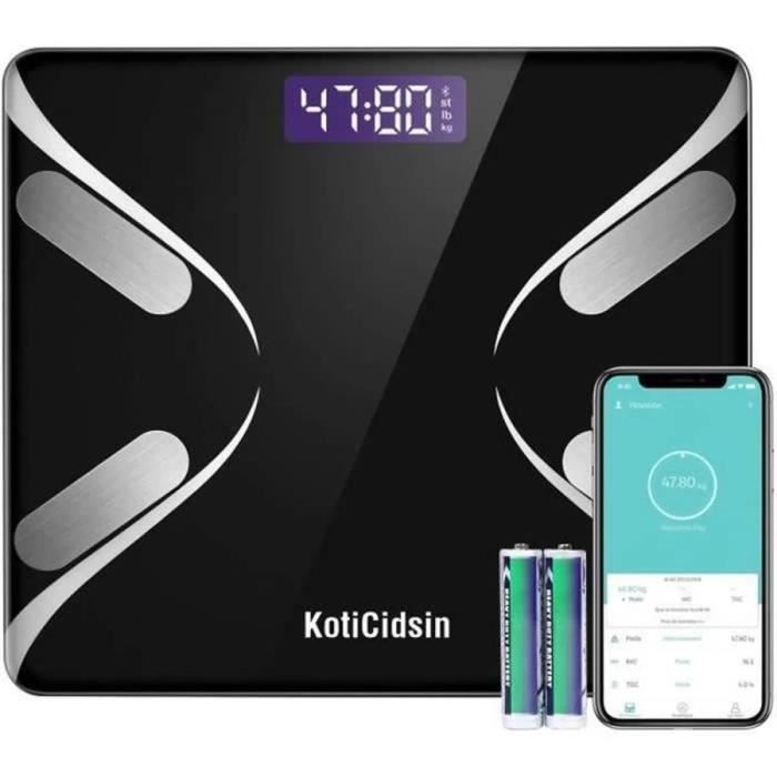 KotiCidsin Pèse Personnes Impédancemètre, Balance Pèse-Personne Bluetooth, Ecran Rétroéclairé LED Grand, Blanc