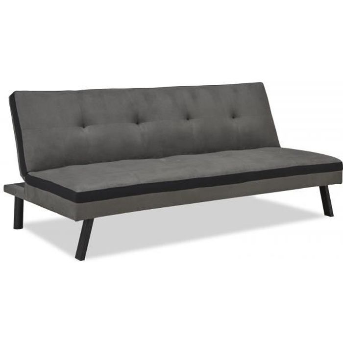 Banquette clic clac 3 places gris et noir couchage 2 personnes